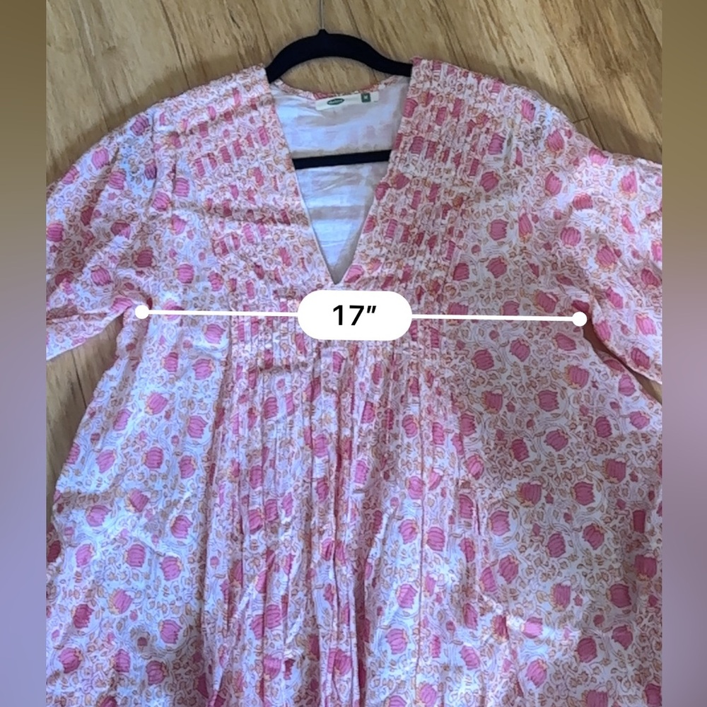Pink Floral Maxi Dress with Pintuck V-Neck and Three-Quarter Sleeves - Picture 8 of 8